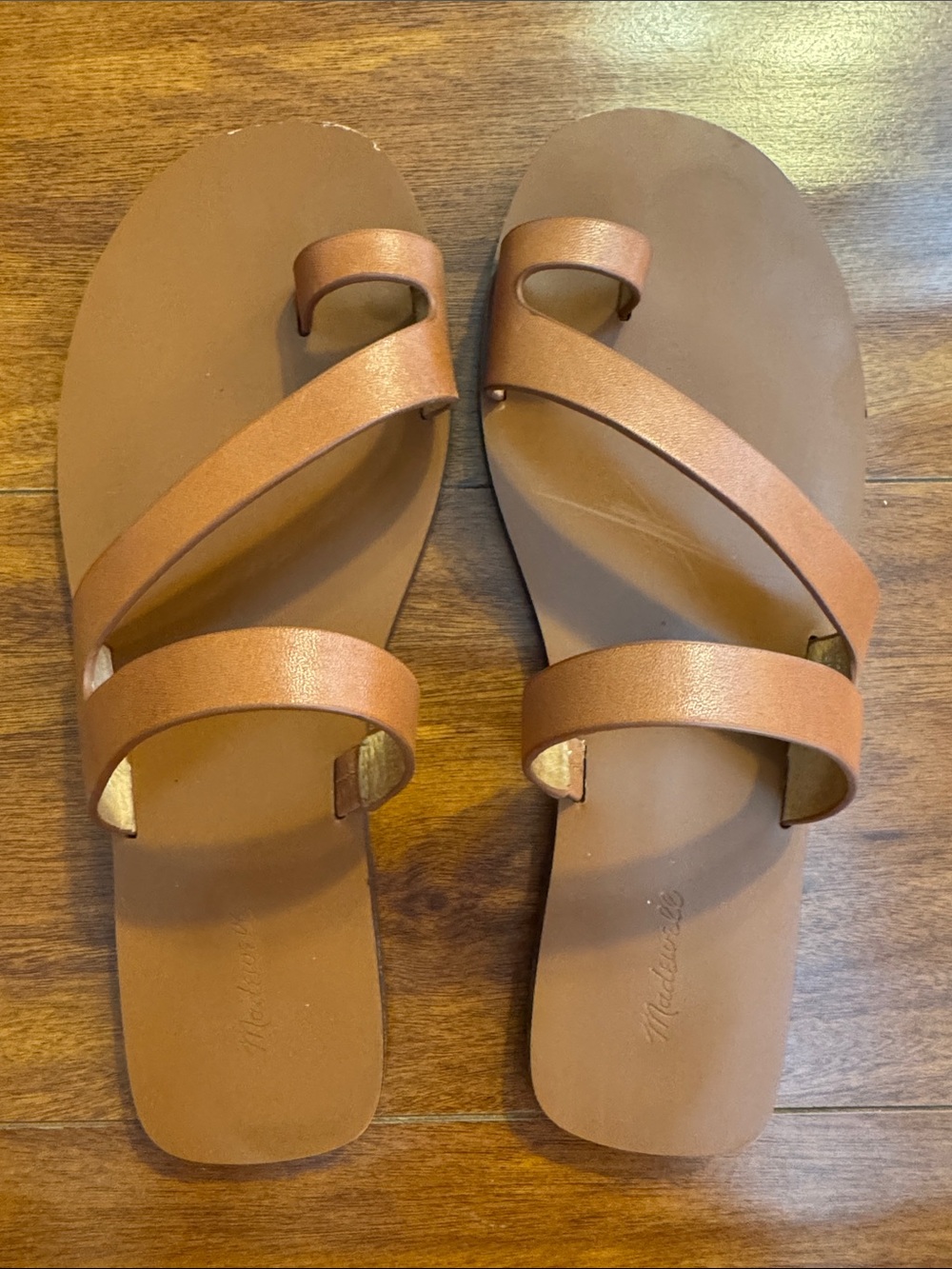 Madewell Triple-Strap Tan Slide Sandals